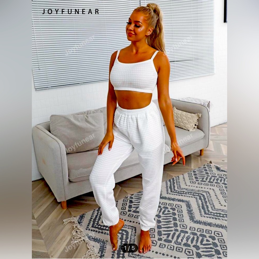 Quilted white cami top and sweatpants